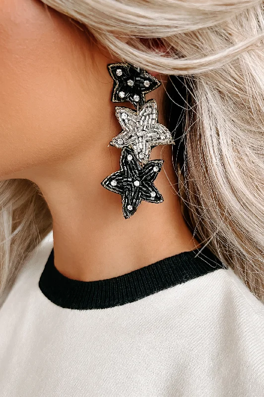 Shop Fine Jewelry With Amazing Deals Shine Brighter Beaded Star Dangle Earrings (Black/Silver Star)