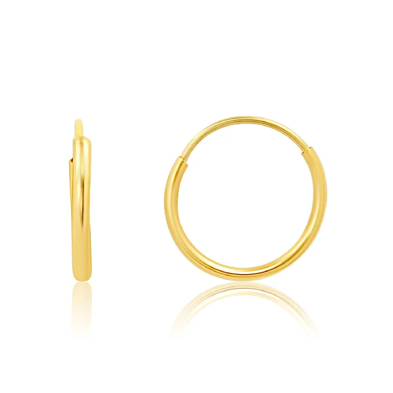 Chic, Trendy, And Affordable Jewelry Sale Solid 14k Gold Hoop Earrings 1mm Tube Flex Continuous in 10mm-14mm (0.4-1 Inch) Diameter Gold Hoop Earrings
