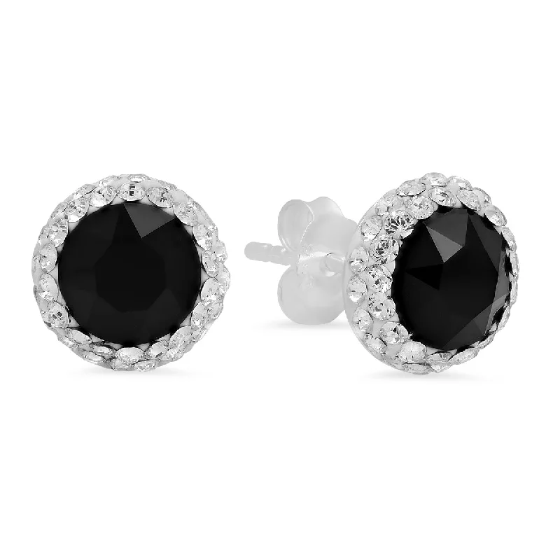 Big Savings On Your Favorite Jewelry Pieces Sterling Silver 6mm Crystal Halo Black Stud Earrings