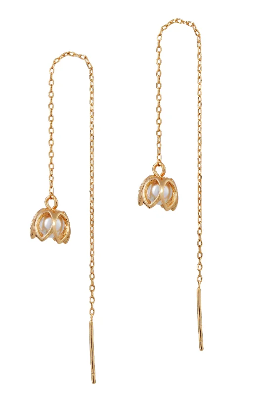 Shop Fine Jewelry With Amazing Deals Sterling Silver Gold Plated Caged 4mm Pearl Threader Earrings