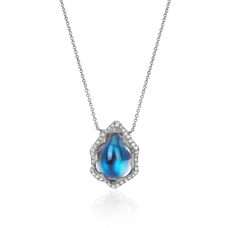 Unmissable Discounts On Timeless Jewelry Pieces 18k Queen Water Drop Blue Sheen Moonstone Necklace with Full Pavé Halo | Ready to Ship Unmissable Discounts On Timeless Jewelry Pieces 18k Queen Water Drop Blue Sheen Moonstone Necklace with Full Pavé Halo | Ready to Ship