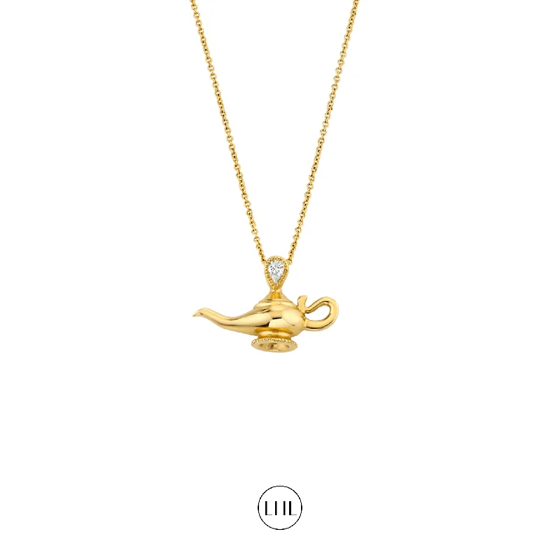 Eco-Friendly Sustainable Jewelry For Conscious Buyers Genie Lamp with Pear Diamond | Ready to Ship Eco-Friendly Sustainable Jewelry For Conscious Buyers Genie Lamp with Pear Diamond | Ready to Ship