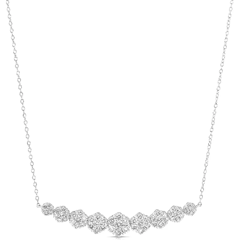 Customized Silver Jewelry For Unique Style GRADUATED 9 STONE FLOWER CLUSTER 1.50 TCW NECKLACE Customized Silver Jewelry For Unique Style GRADUATED 9 STONE FLOWER CLUSTER 1.50 TCW NECKLACE