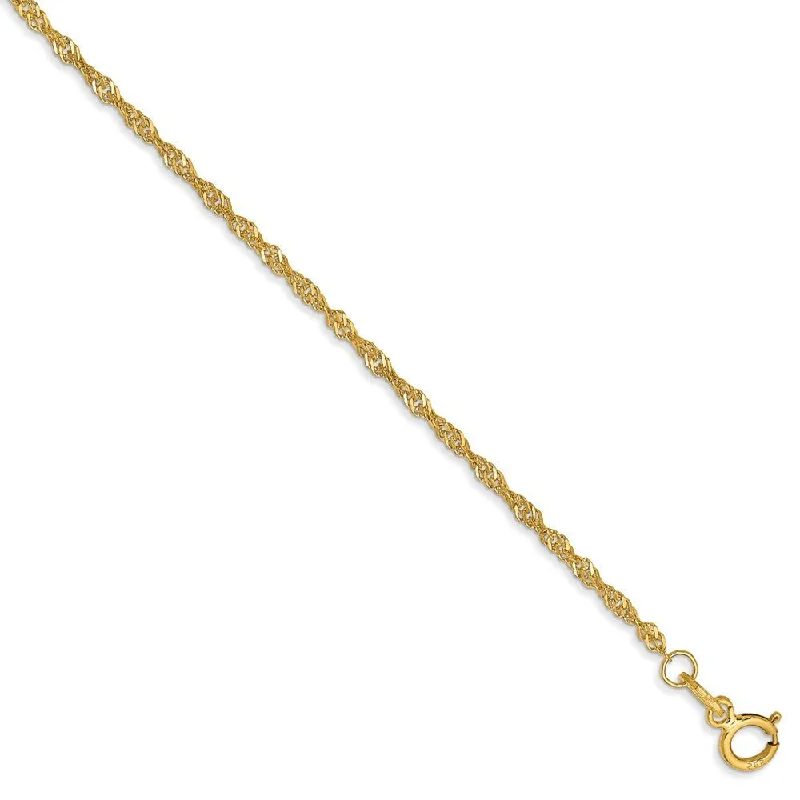 High-End Sparkle, Low-End Prices – Shop Now 1.4mm, 14k Yellow Gold, Singapore Chain Anklet High-End Sparkle, Low-End Prices – Shop Now 1.4mm, 14k Yellow Gold, Singapore Chain Anklet