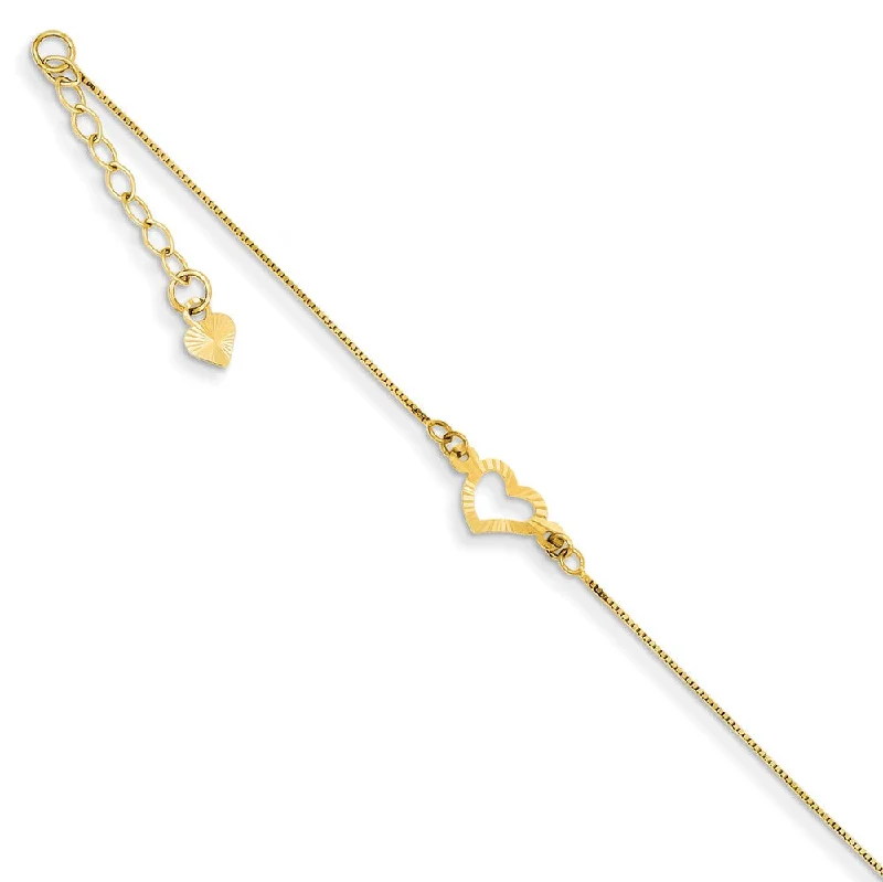 Dainty Floral Jewelry For Feminine Elegance 14k Yellow Gold Adjustable Heart Anklet, 9 Inch Dainty Floral Jewelry For Feminine Elegance 14k Yellow Gold Adjustable Heart Anklet, 9 Inch