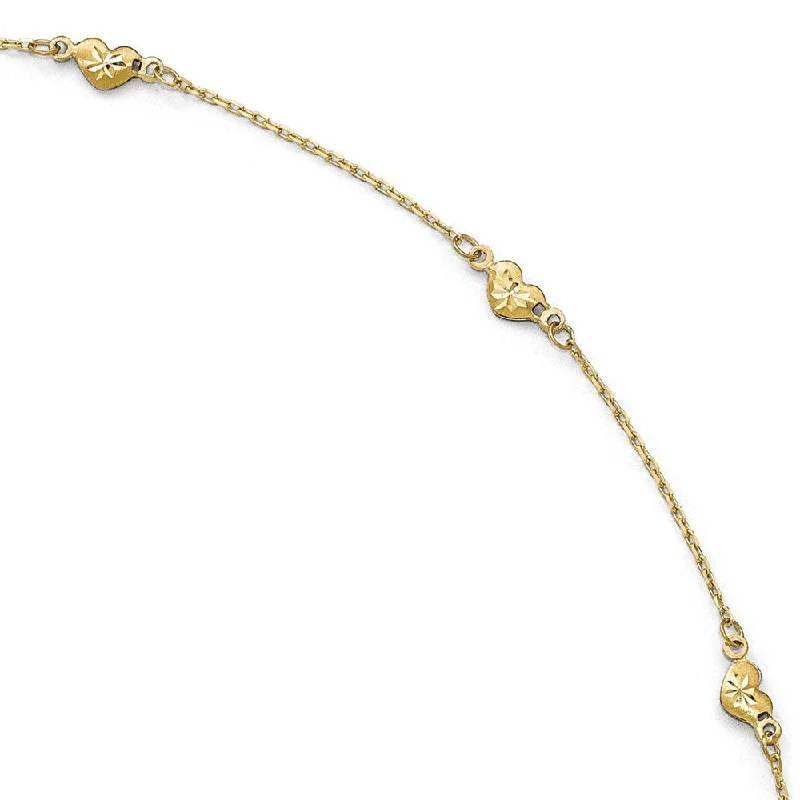 Exclusive Jewelry Bundles At Discounted Rates 14k Yellow Gold Brushed And Diamond-Cut Heart Station Anklet, 9-10 In Exclusive Jewelry Bundles At Discounted Rates 14k Yellow Gold Brushed And Diamond-Cut Heart Station Anklet, 9-10 In
