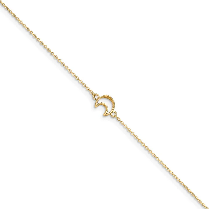 Affordable Gold-Plated Jewelry For Modern Fashion 14k Yellow Gold Crescent Moon And 1mm Cable Chain Anklet, 10-11 Inch Affordable Gold-Plated Jewelry For Modern Fashion 14k Yellow Gold Crescent Moon And 1mm Cable Chain Anklet, 10-11 Inch