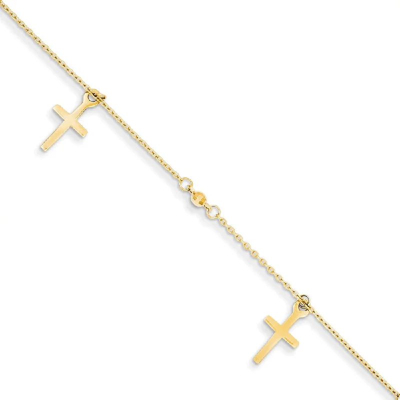 Eco-Friendly Sustainable Jewelry For Conscious Buyers 14k Yellow Gold Polished and Textured Latin Cross Anklet, 9-10 Inch Eco-Friendly Sustainable Jewelry For Conscious Buyers 14k Yellow Gold Polished and Textured Latin Cross Anklet, 9-10 Inch