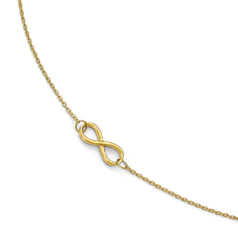 Shop Dazzling Jewelry With Special Promotional Discounts 14k Yellow Gold Polished Infinity Station Anklet, 9-10 Inch Shop Dazzling Jewelry With Special Promotional Discounts 14k Yellow Gold Polished Infinity Station Anklet, 9-10 Inch