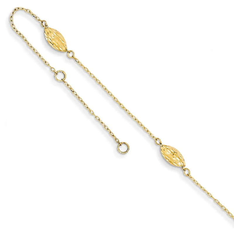Delicate Crystal Jewelry For Sophisticated Charm 14k Yellow Gold Polished Puffed Rice Bead Anklet, 9 Inch Delicate Crystal Jewelry For Sophisticated Charm 14k Yellow Gold Polished Puffed Rice Bead Anklet, 9 Inch