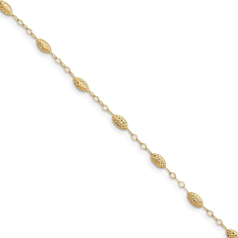 Adjustable Charm Bracelets For A Perfect Fit 14k Yellow Gold Puff Rice Bead Station Anklet, 9-10 Inch Adjustable Charm Bracelets For A Perfect Fit 14k Yellow Gold Puff Rice Bead Station Anklet, 9-10 Inch