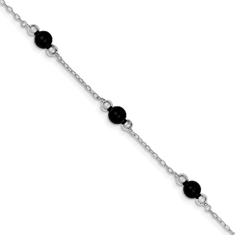 Huge Savings On Timeless Jewelry Collections Black Onyx in Rhodium-Plated Sterling Silver, Beaded Anklet, 9 Inch Huge Savings On Timeless Jewelry Collections Black Onyx in Rhodium-Plated Sterling Silver, Beaded Anklet, 9 Inch
