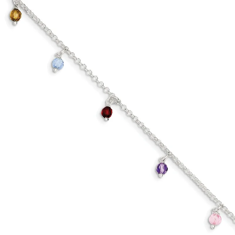 Exclusive Gemstone Jewelry At Special Prices Multicolored Crystal And Sterling Silver 2mm Cable Anklet, 9-10 In Exclusive Gemstone Jewelry At Special Prices Multicolored Crystal And Sterling Silver 2mm Cable Anklet, 9-10 In