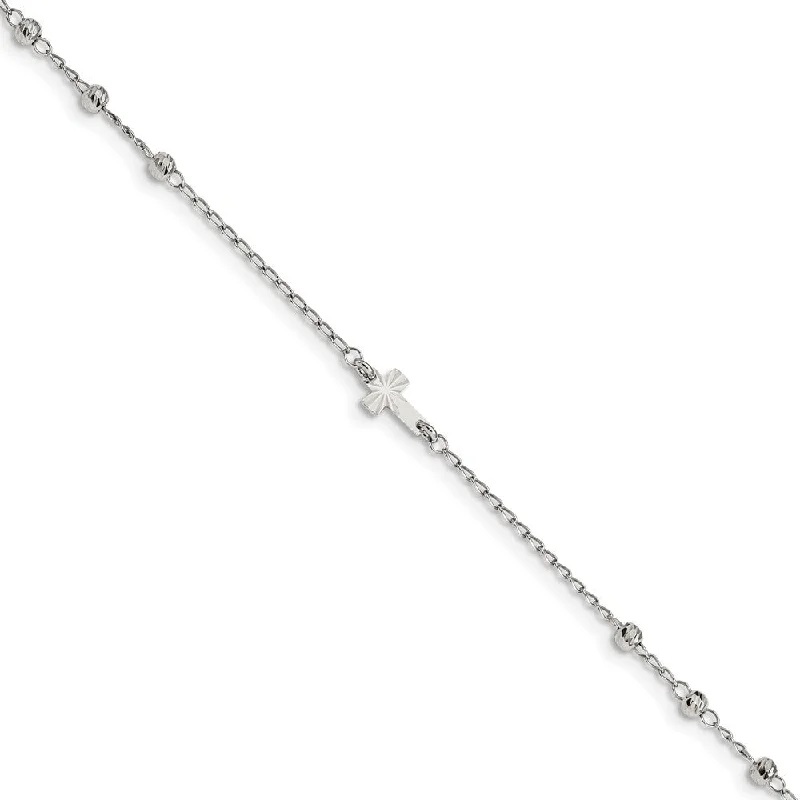 Big Savings On Your Favorite Jewelry Pieces Rhodium-Plated Sterling Silver Cross With D/C Beads Anklet, 9-10 Inch Big Savings On Your Favorite Jewelry Pieces Rhodium-Plated Sterling Silver Cross With D/C Beads Anklet, 9-10 Inch