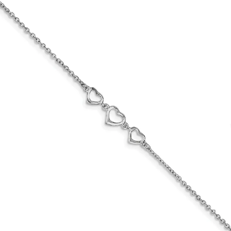 Bestselling Jewelry At Special Promotional Rates Rhodium-Plated Sterling Silver Triple Heart Anklet, 10-11 Inch Bestselling Jewelry At Special Promotional Rates Rhodium-Plated Sterling Silver Triple Heart Anklet, 10-11 Inch