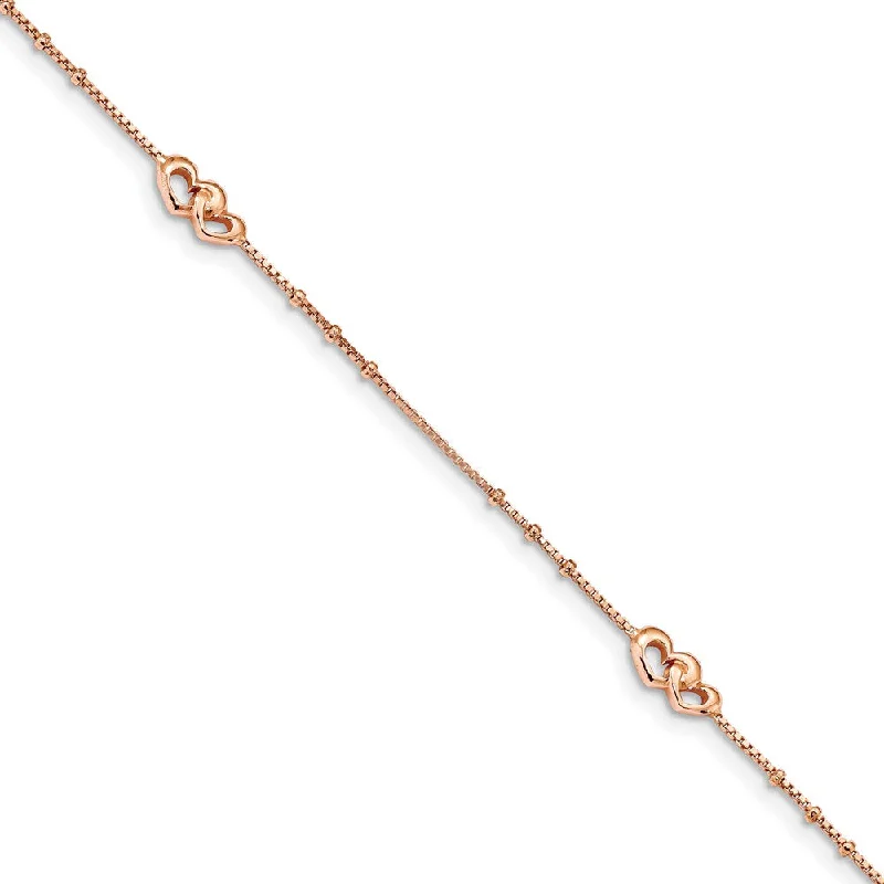 Limited-Time Offer On Elegant Jewelry Pieces Rose-Tone Plated Sterling Silver Hearts And Box Chain Anklet, 9-10 In Limited-Time Offer On Elegant Jewelry Pieces Rose-Tone Plated Sterling Silver Hearts And Box Chain Anklet, 9-10 In