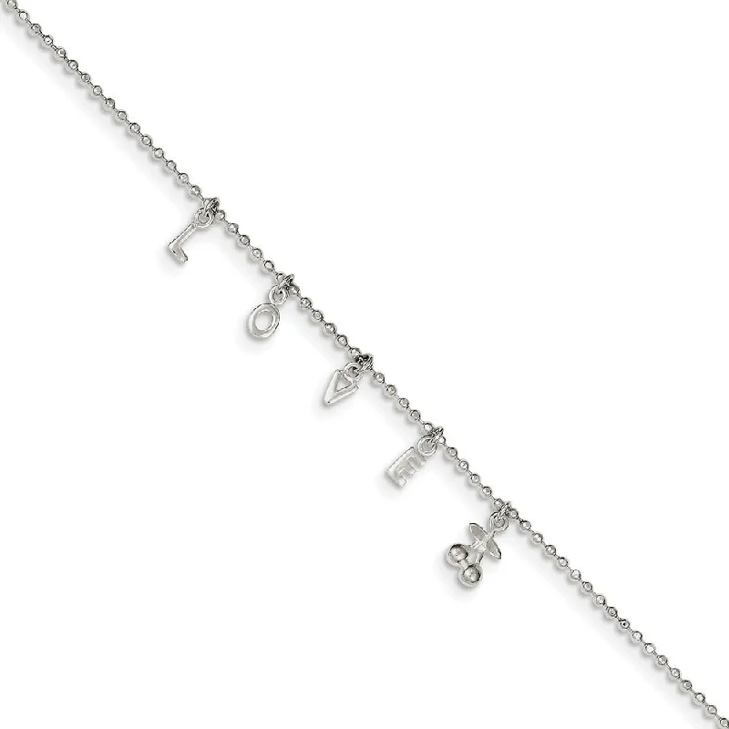 Flash Sale On Stunning Jewelry – Don't Miss Out Sterling Silver 1.5mm Beaded LOVE Charm Anklet, 10-11 Inch