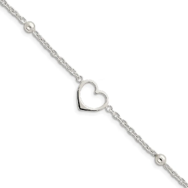 Your Perfect Accessory Now At The Best Price Sterling Silver 15mm Open Heart Charm Anklet, 10 Inch