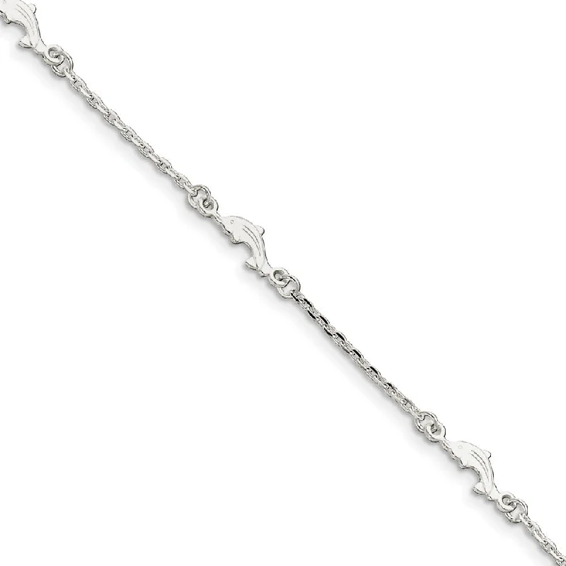 Trending Jewelry Now Available At Exclusive Prices Sterling Silver 1mm Cable And 5mm Dolphin Station Link Anklet, 9-10 In Trending Jewelry Now Available At Exclusive Prices Sterling Silver 1mm Cable And 5mm Dolphin Station Link Anklet, 9-10 In