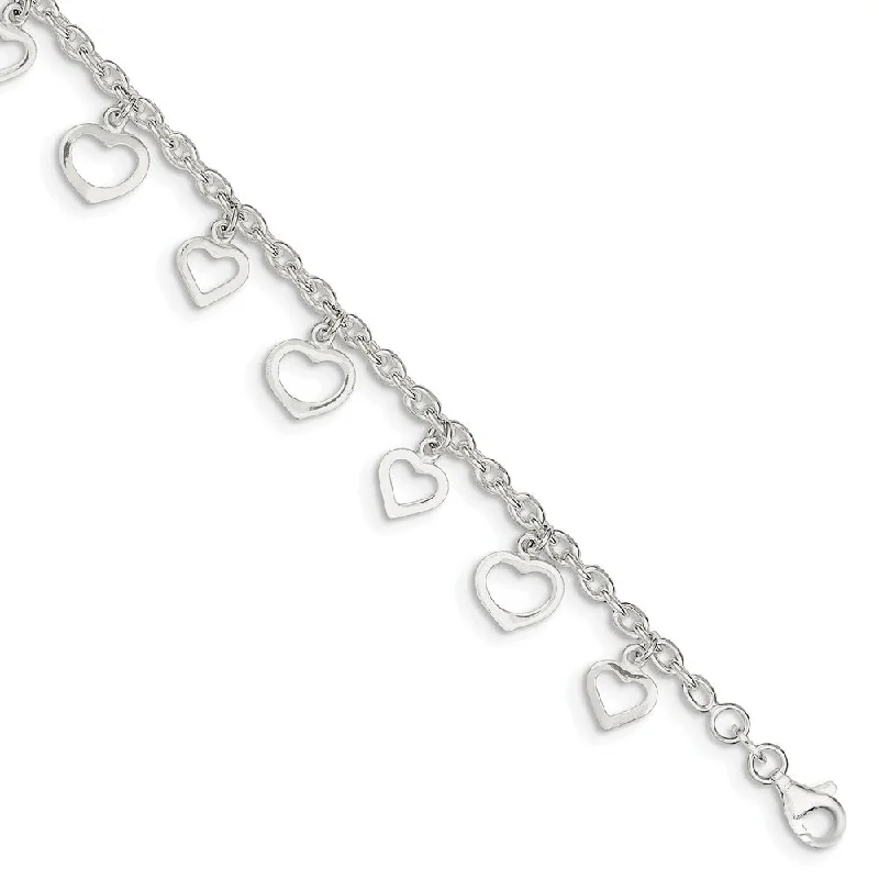 Chic, Trendy, And Affordable Jewelry Sale Sterling Silver 2.5mm Cable Chain And Dangling Open Heart Anklet, 9 In Chic, Trendy, And Affordable Jewelry Sale Sterling Silver 2.5mm Cable Chain And Dangling Open Heart Anklet, 9 In