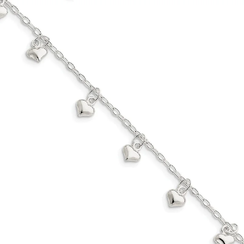 Stunning Jewelry Pieces At The Lowest Prices Ever Sterling Silver 2mm Cable Chain And 6mm Puffed Hearts Anklet, 10 Inch Stunning Jewelry Pieces At The Lowest Prices Ever Sterling Silver 2mm Cable Chain And 6mm Puffed Hearts Anklet, 10 Inch