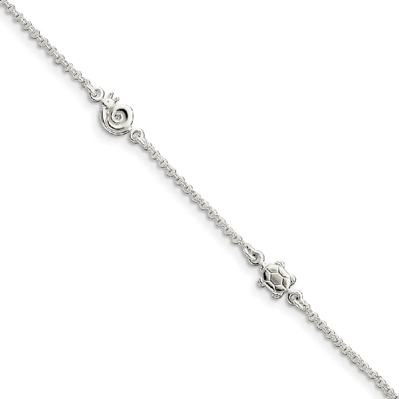 Celebrate Every Occasion With Sparkling Savings Sterling Silver 2mm Cable Chain and Sea Life Station Anklet, 9-10 Inch Celebrate Every Occasion With Sparkling Savings Sterling Silver 2mm Cable Chain and Sea Life Station Anklet, 9-10 Inch