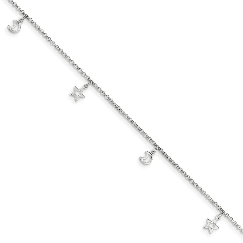 Limited Stock On Premium Jewelry At Low Prices Sterling Silver 2mm Cable Chain Moon and Stars Charm Anklet, 9-10 Inch Limited Stock On Premium Jewelry At Low Prices Sterling Silver 2mm Cable Chain Moon and Stars Charm Anklet, 9-10 Inch