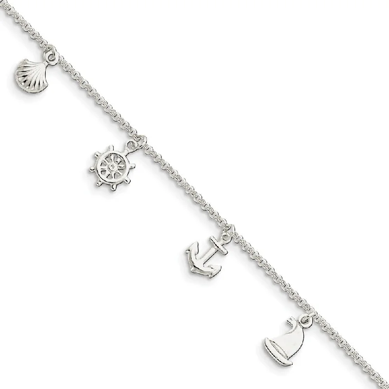 Elevate Your Outfit With Discounted Statement Jewelry Sterling Silver 2mm Rolo Chain And Nautical Charm Anklet, 9-10 Inch Elevate Your Outfit With Discounted Statement Jewelry Sterling Silver 2mm Rolo Chain And Nautical Charm Anklet, 9-10 Inch