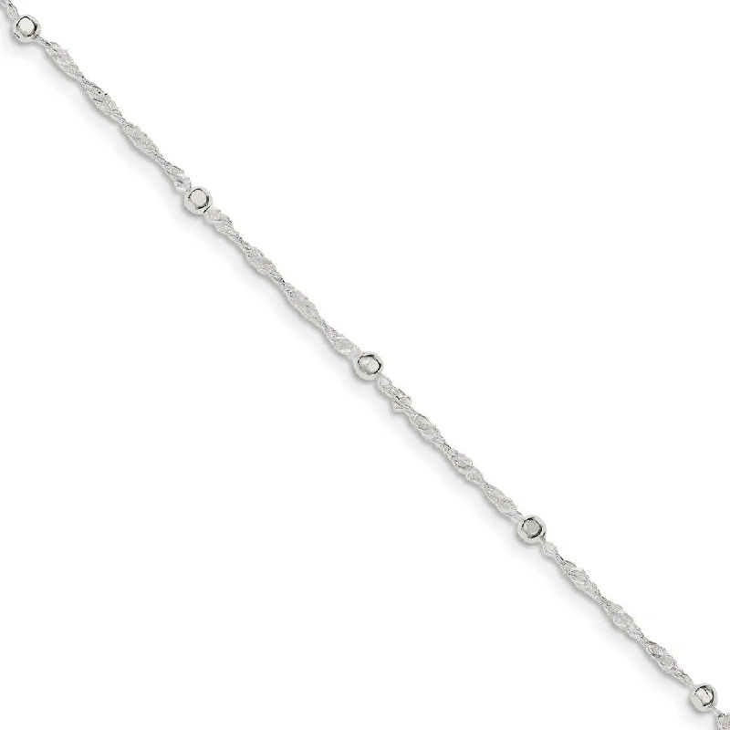 Bold And Beautiful Jewelry Now At Irresistible Prices Sterling Silver 2mm Singapore And 3mm Bead Adj. Chain Anklet, 10 Inch Bold And Beautiful Jewelry Now At Irresistible Prices Sterling Silver 2mm Singapore And 3mm Bead Adj. Chain Anklet, 10 Inch