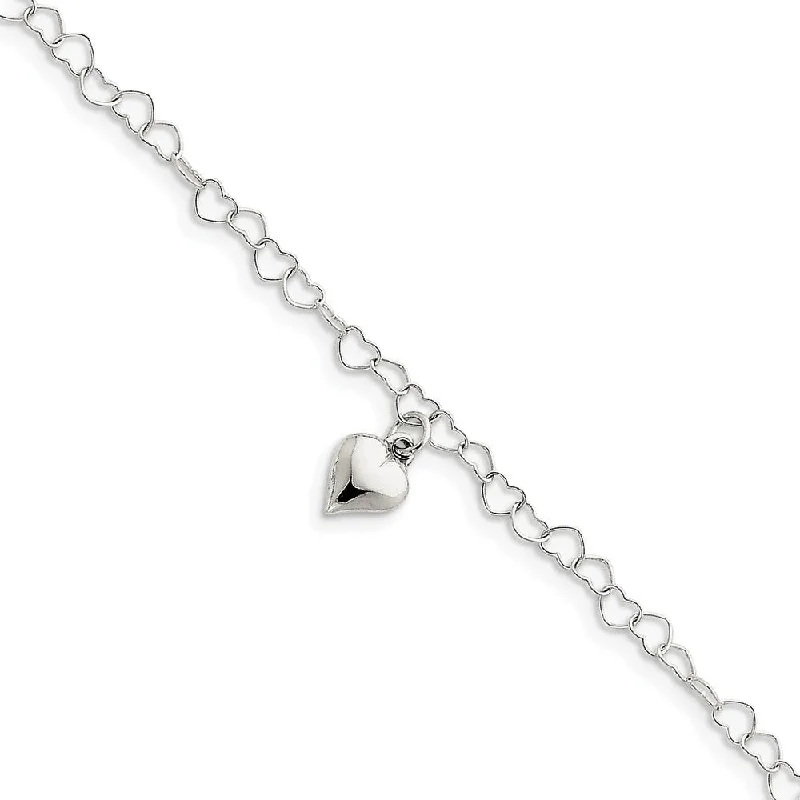 Bestselling Jewelry At Special Promotional Rates Sterling Silver 5mm Heart Link And Dangling 8mm Heart Anklet, 9-10 In Bestselling Jewelry At Special Promotional Rates Sterling Silver 5mm Heart Link And Dangling 8mm Heart Anklet, 9-10 In