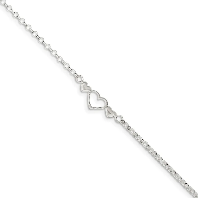 High-Quality Gemstone Jewelry For Special Occasions Sterling Silver Adjustable Triple Heart Anklet, 9-10 Inch High-Quality Gemstone Jewelry For Special Occasions Sterling Silver Adjustable Triple Heart Anklet, 9-10 Inch