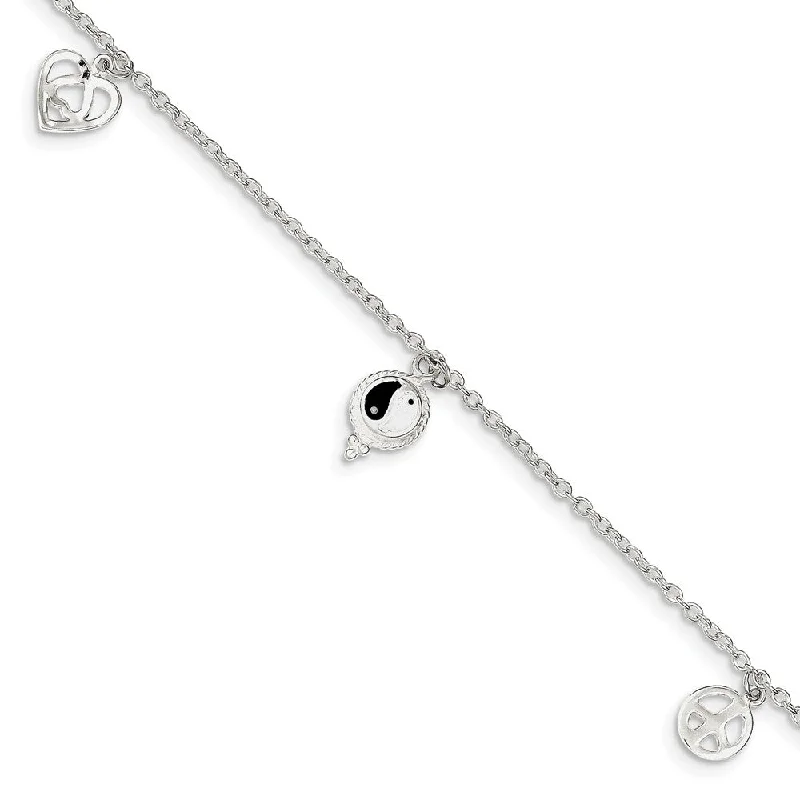 Fine Jewelry, Limited-Time Offers Available Sterling Silver And Enamel Harmony Charms Anklet, 8-9 Inch Fine Jewelry, Limited-Time Offers Available Sterling Silver And Enamel Harmony Charms Anklet, 8-9 Inch
