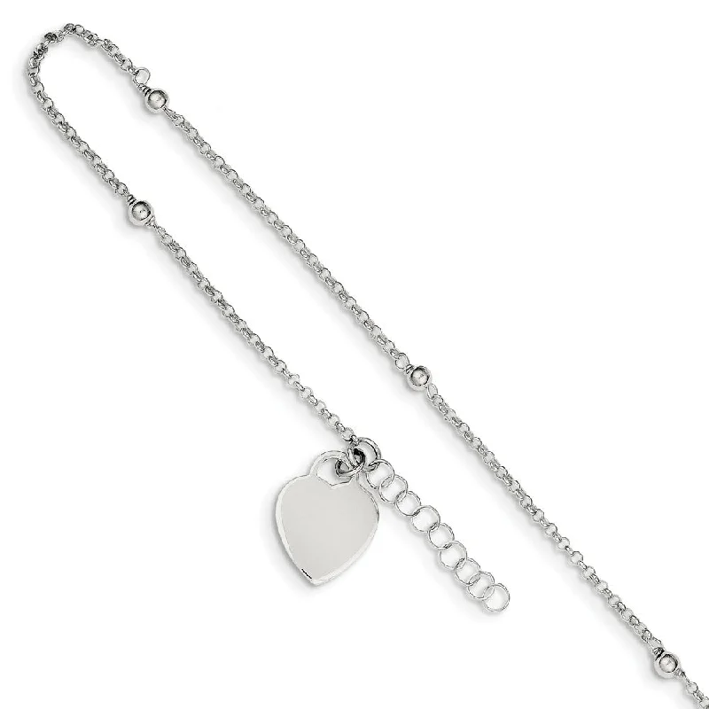 Premium Jewelry Now Available At Special Discounts Sterling Silver Beaded Rolo Chain And Heart Charm Adj. Anklet, 9 Inch Premium Jewelry Now Available At Special Discounts Sterling Silver Beaded Rolo Chain And Heart Charm Adj. Anklet, 9 Inch