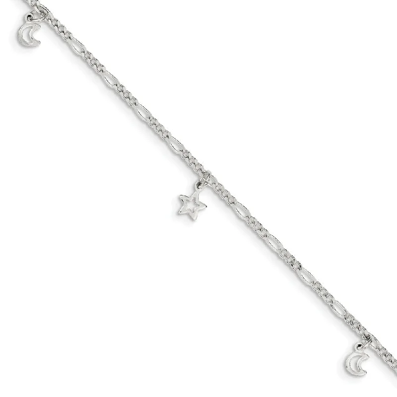 High-Quality Jewelry At A Fraction Of The Cost Sterling Silver Dangling Moon and Stars Adjustable Anklet, 9 Inch High-Quality Jewelry At A Fraction Of The Cost Sterling Silver Dangling Moon and Stars Adjustable Anklet, 9 Inch