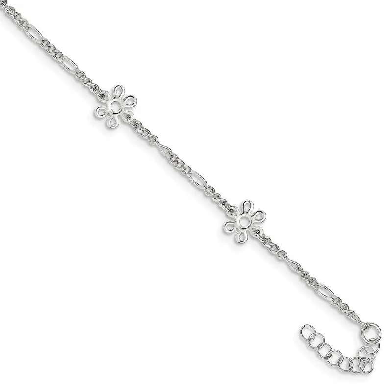Exclusive Jewelry Sale – Sparkle For Less Sterling Silver Flower Station Figaro Link Adjustable Anklet, 9 Inch Exclusive Jewelry Sale – Sparkle For Less Sterling Silver Flower Station Figaro Link Adjustable Anklet, 9 Inch