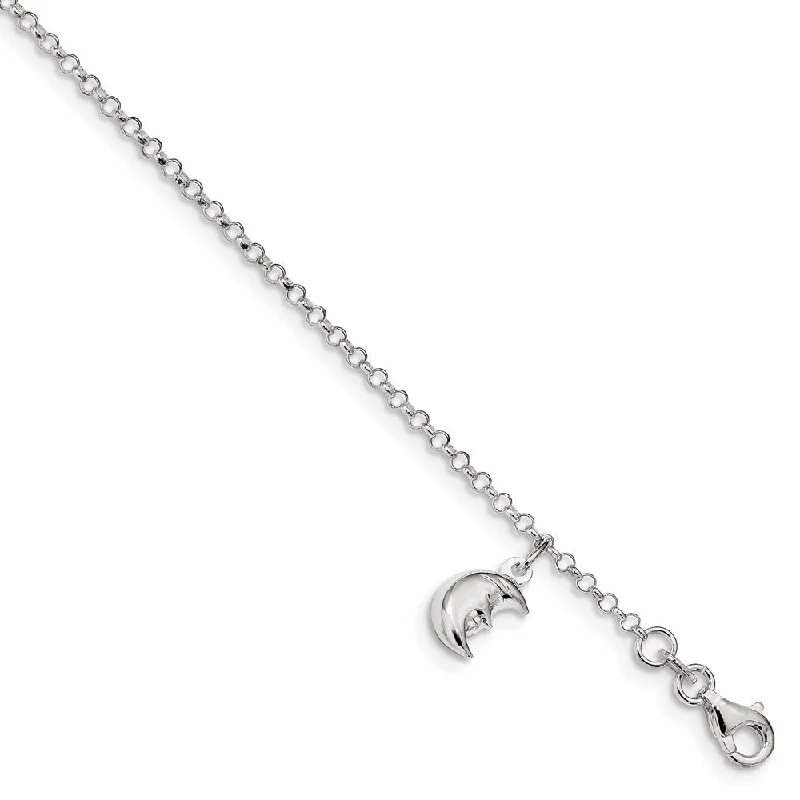 Shop Dazzling Jewelry At The Best Prices Sterling Silver Moon Dangle Charm And 1.5mm Rolo Chain Anklet 10-11 In Shop Dazzling Jewelry At The Best Prices Sterling Silver Moon Dangle Charm And 1.5mm Rolo Chain Anklet 10-11 In