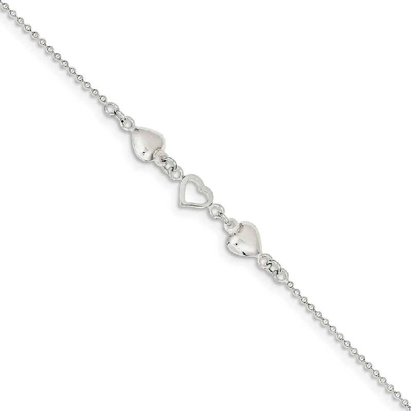 Premium Jewelry Now Available At Special Discounts Sterling Silver Polished Hearts Anklet, 9-10 Inch Premium Jewelry Now Available At Special Discounts Sterling Silver Polished Hearts Anklet, 9-10 Inch