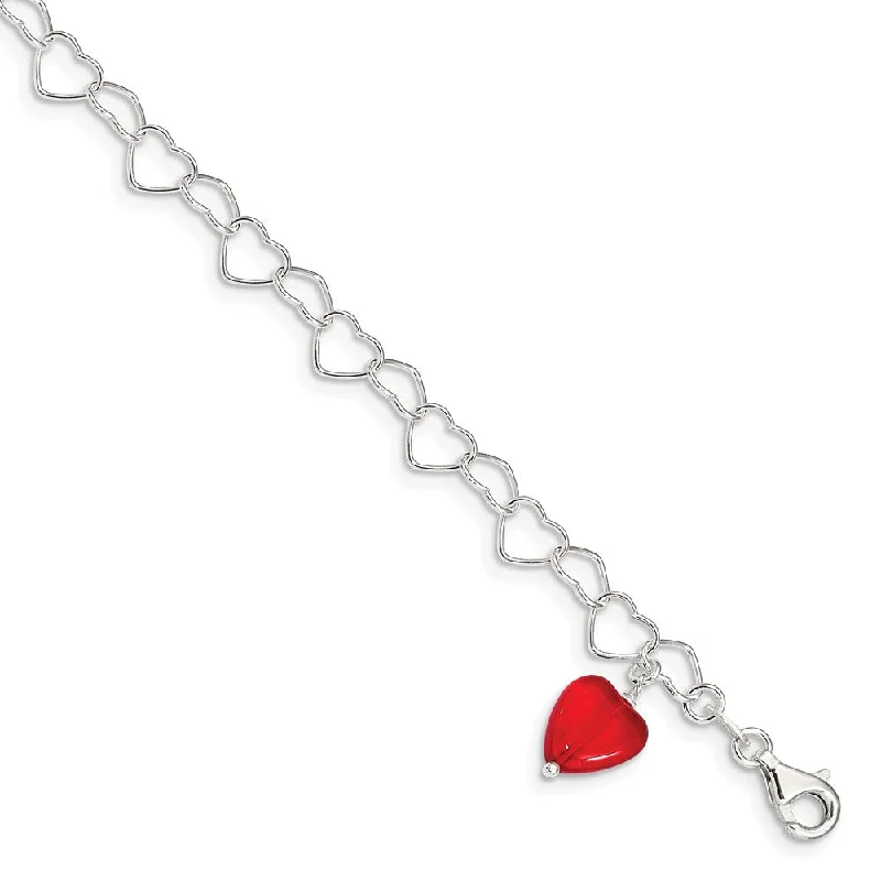 Shine Bright With Our Special Jewelry Promotions Sterling Silver Red Crystal Heart Link Anklet, 10 Inch Shine Bright With Our Special Jewelry Promotions Sterling Silver Red Crystal Heart Link Anklet, 10 Inch