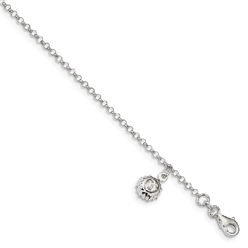 Affordable Luxury Jewelry For Every Occasion Sterling Silver Sun Dangle Charm And 1.5mm Rolo Chain Anklet, 10-11 In Affordable Luxury Jewelry For Every Occasion Sterling Silver Sun Dangle Charm And 1.5mm Rolo Chain Anklet, 10-11 In