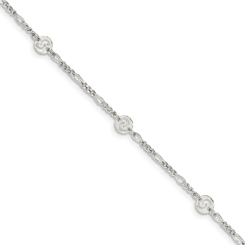 Shop Fine Jewelry With Exclusive Savings Sterling Silver Swirl Disc and Figaro Chain Adjustable Anklet, 9 Inch Shop Fine Jewelry With Exclusive Savings Sterling Silver Swirl Disc and Figaro Chain Adjustable Anklet, 9 Inch