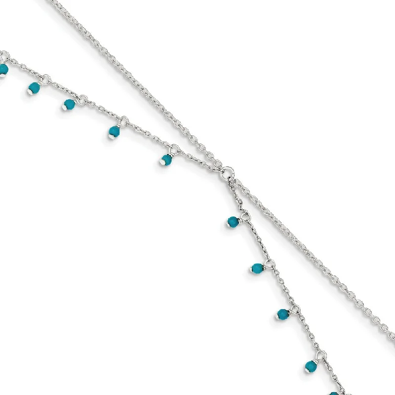 Luxury Handcrafted Jewelry For Elegant Looks Sterling Silver Turquoise, Double Chain Anklet, 10 Inch Luxury Handcrafted Jewelry For Elegant Looks Sterling Silver Turquoise, Double Chain Anklet, 10 Inch