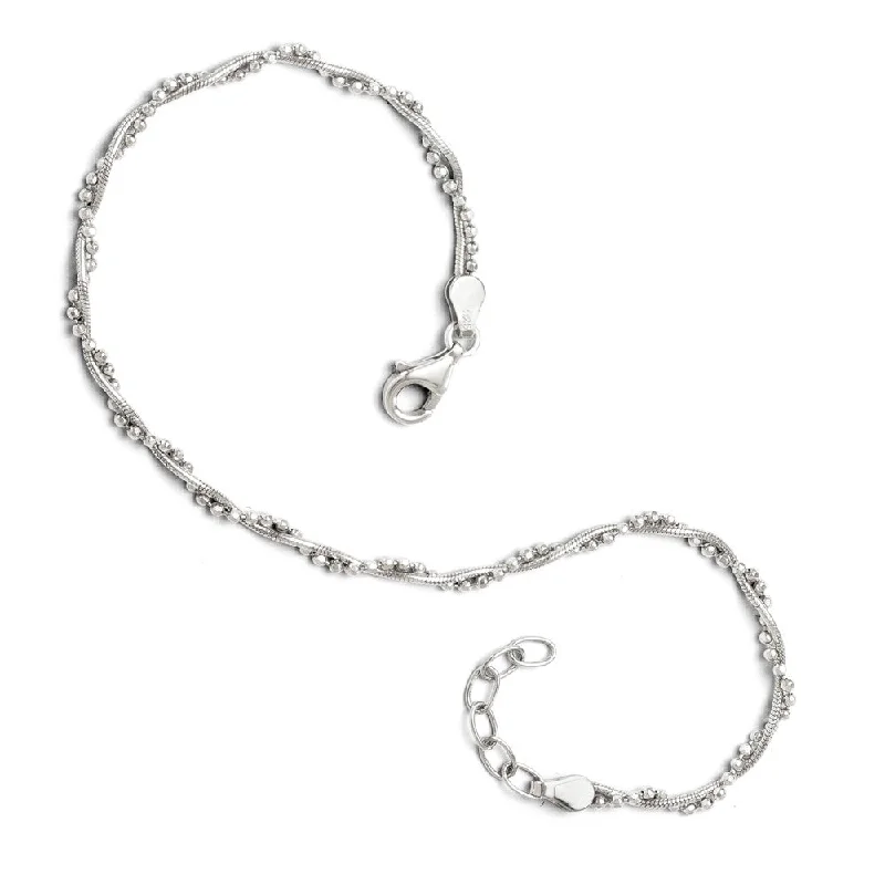 Handmade Pearl Jewelry For Timeless Elegance Sterling Silver Twisted Bead and Snake Chain Anklet, 9-10 Inch