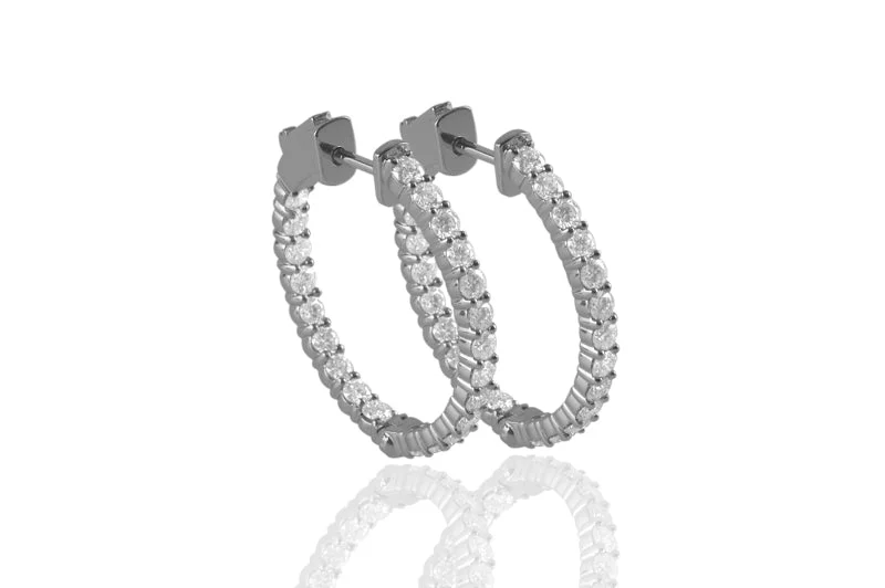 High-Quality Gemstone Jewelry For Special Occasions 14k White Gold 2.46cttw Diamond In and Out Hoops High-Quality Gemstone Jewelry For Special Occasions 14k White Gold 2.46cttw Diamond In and Out Hoops
