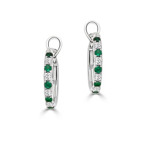 Delicate Crystal Jewelry For Sophisticated Charm 14k White Gold .23cttw Emerald & .22cttw Diamond Hoop Earrings Delicate Crystal Jewelry For Sophisticated Charm 14k White Gold .23cttw Emerald & .22cttw Diamond Hoop Earrings