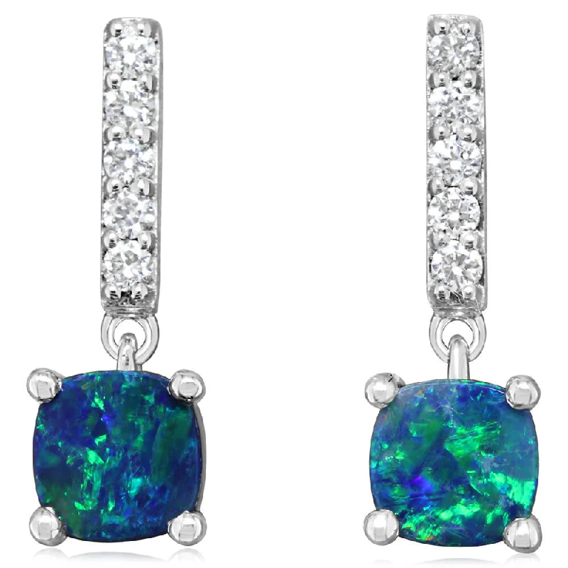 Get The Sparkle You Love At Prices You Adore 14K White Gold Australian Opal Doublet/Diamond Earrings Get The Sparkle You Love At Prices You Adore 14K White Gold Australian Opal Doublet/Diamond Earrings