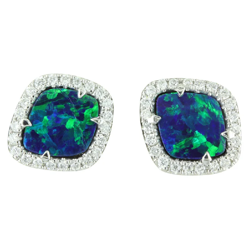 Must-Have Jewelry At Irresistible Discounts 14K White Gold Australian Opal Doublet/Diamond Earrings Must-Have Jewelry At Irresistible Discounts 14K White Gold Australian Opal Doublet/Diamond Earrings