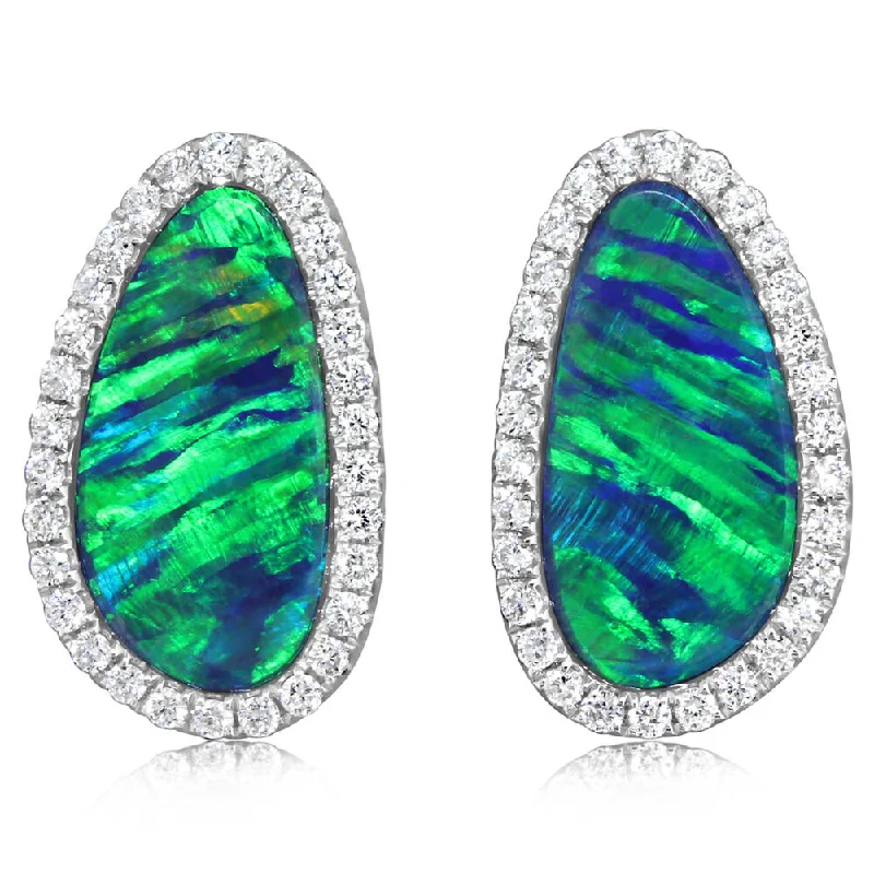 Exclusive Jewelry Bundles At Discounted Prices 14K White Gold Australian Opal Doublet/Diamond Earrings Exclusive Jewelry Bundles At Discounted Prices 14K White Gold Australian Opal Doublet/Diamond Earrings