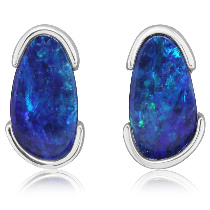Unique Jewelry For Less – Shop The Sale Now 14K White Gold Australian Opal Doublet Earrings Unique Jewelry For Less – Shop The Sale Now 14K White Gold Australian Opal Doublet Earrings