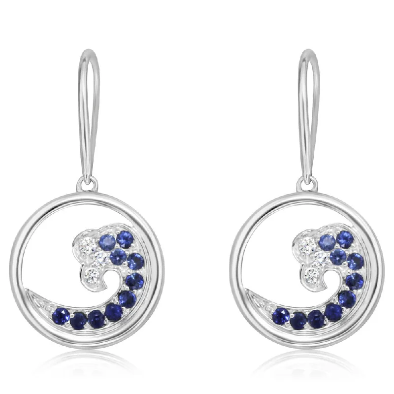 Gorgeous Jewelry, Limited-Time Savings 14K White Gold Graduated Blue Sapphire/Diamond Wave 15mm Earrings Gorgeous Jewelry, Limited-Time Savings 14K White Gold Graduated Blue Sapphire/Diamond Wave 15mm Earrings