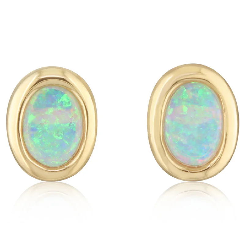 Trendy And Classic Jewelry Now At Reduced Prices 14K Yellow Gold 8x6 Oval Australian Opal Earrings Trendy And Classic Jewelry Now At Reduced Prices 14K Yellow Gold 8x6 Oval Australian Opal Earrings
